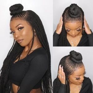 Kalyss 13X7” Swiss Lace Front Updo Twist Braided Wigs Cornrow Box Braids